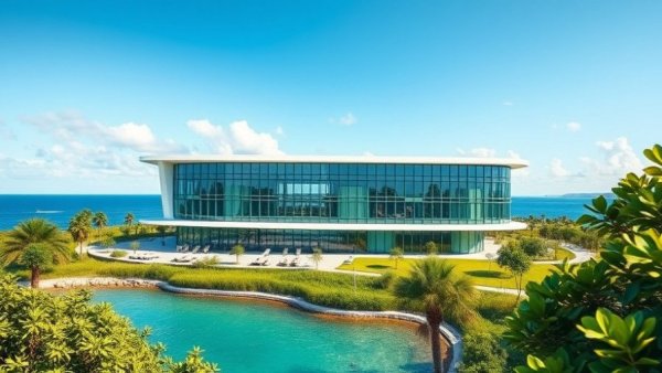 Procore corporate building with ocean view, clear skies.