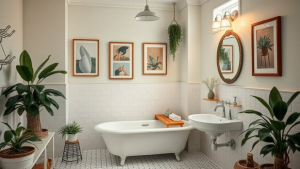 Charming vintage bathroom with modern upgrades, mint green accents.