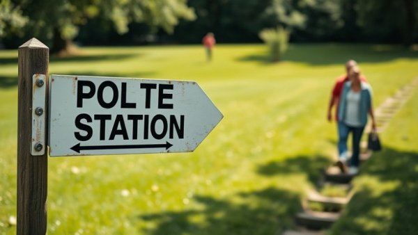 Polling station sign with voters for Texas Special Elections 2026.