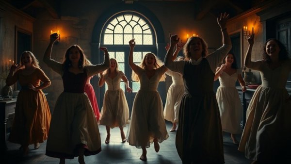 Ecstatic historical dance scene reminiscent of Testament of Ann Lee.