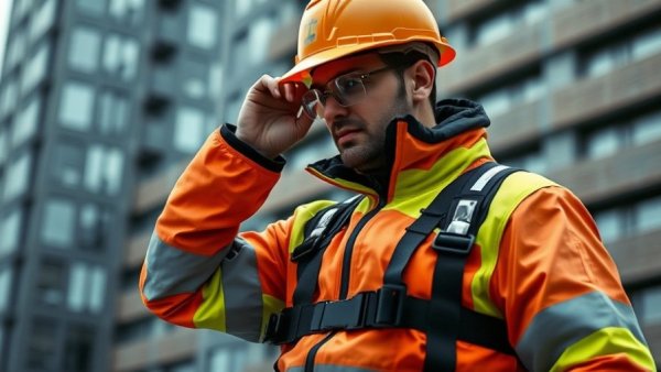 Worker in Guardian Defender Full-Body Harness at construction site.