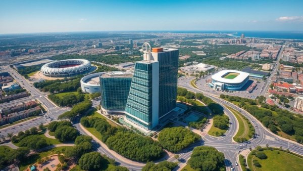 Americana Hotel Arlington in a lush cityscape with stadiums.