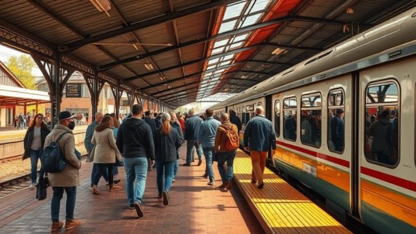 Trinity Railway Express platform with passengers during fare changes.