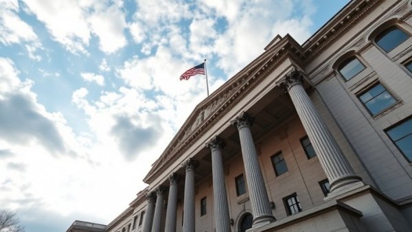Federal Safety Budgets FY2026: Government building with American flag in focus.