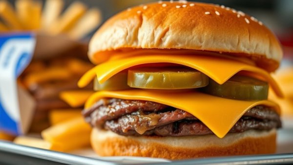 Close-up of White Castle burger highlighting expansion into Texas.
