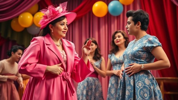 Fat Ham Dallas Theater Center scene with vibrant costumes.