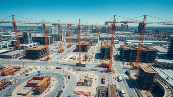 Aerial view of Hudson Tunnel project construction site, roadways, equipment