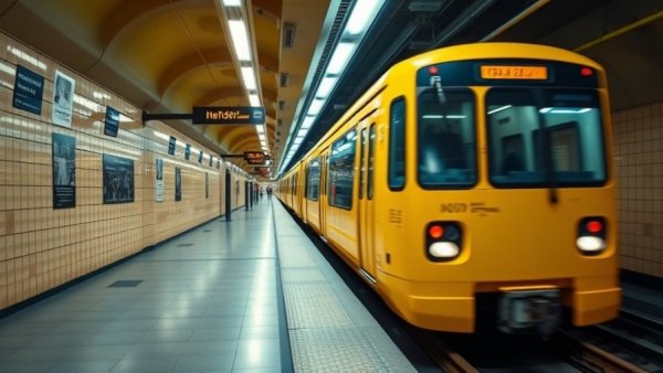 Yellow metro train arriving at Budapest Airport Rail Link Project track.
