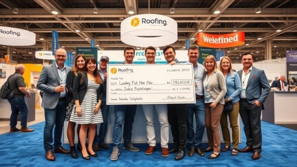 HER Roofing ARMA Gold Award ceremony with large check.