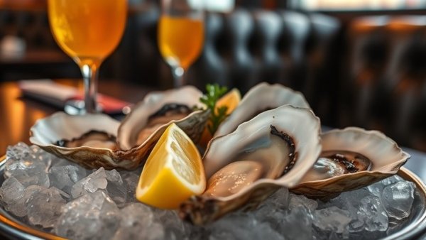 Fresh oysters with lemon and cocktail at Goodwin's Dallas Comfort Food.