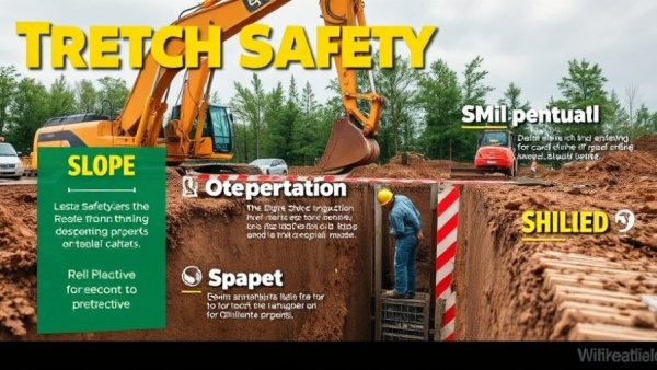 OSHA trench safety poster with preventive measures and equipment.