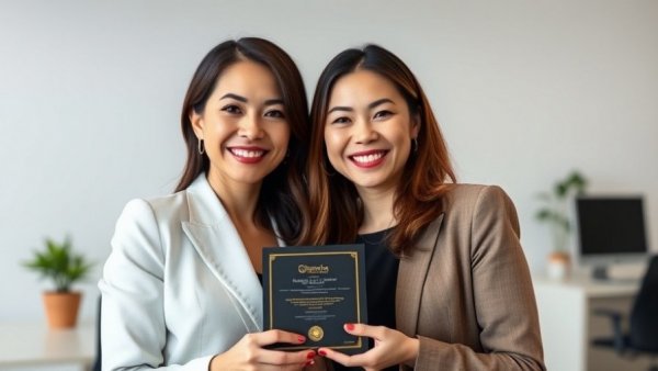 Renee Ramey Swaney Award recipients smiling holding an award.