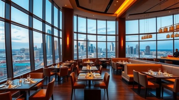 Elegant restaurant with Dallas skyline view - romantic restaurants in Dallas.