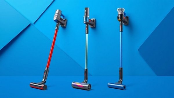 Modern cordless stick vacuums on geometric background for best cordless stick vacuum display.