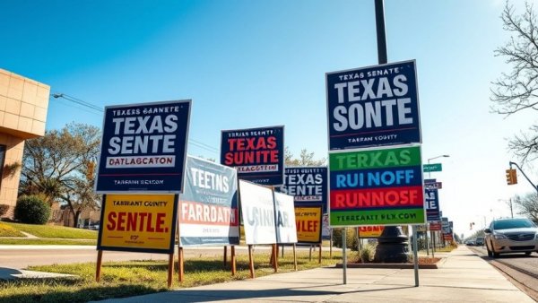 Texas Senate runoff election signs in Tarrant County.