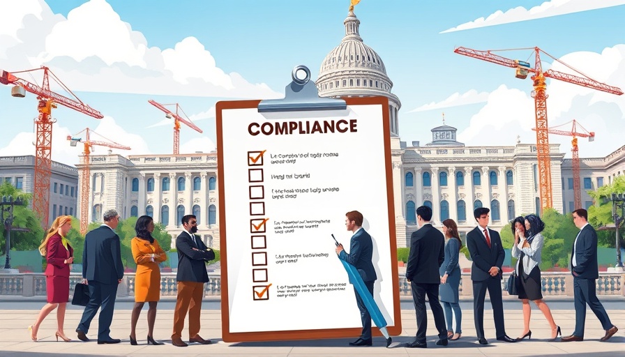 Compliance changes illustration with business people and Capitol building.