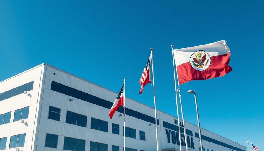 Modern building with flags during National Roofing Week 2025