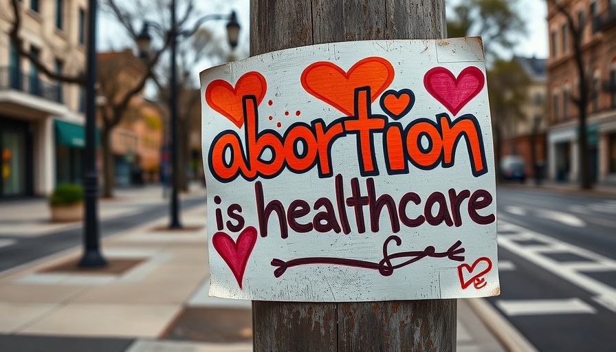 Graffiti poster on utility pole advocating abortion as healthcare.