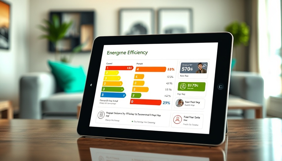 Tablet in living room showing energy efficiency rating.