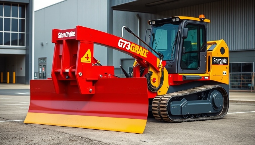 Robust SharpGrade G73 grader blade on track loader in industrial area.