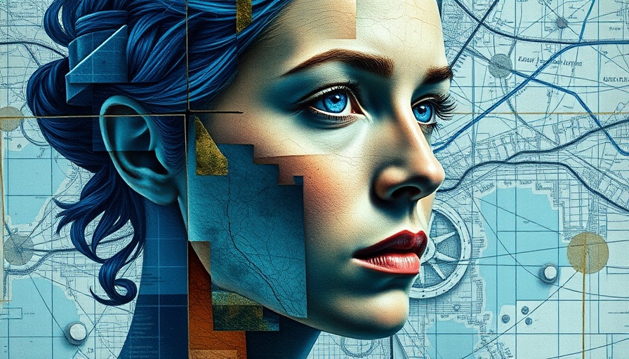 Abstract collage of maps and blueprints in a fragmented design.