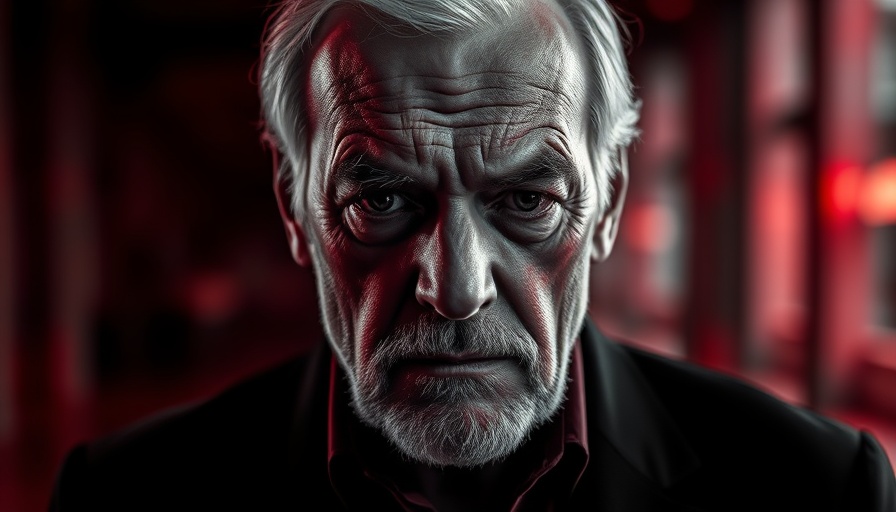 Stylized monochrome portrait of a man with red tint, trust in economic statistics concept