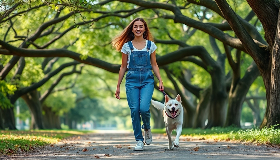 Woman walking dog in park at Fort Worth Dog Days event.