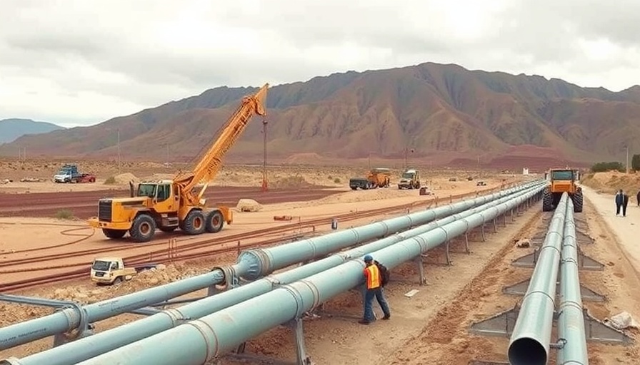 Arizona gas pipeline expansion site with machinery and pipes, desert landscape.