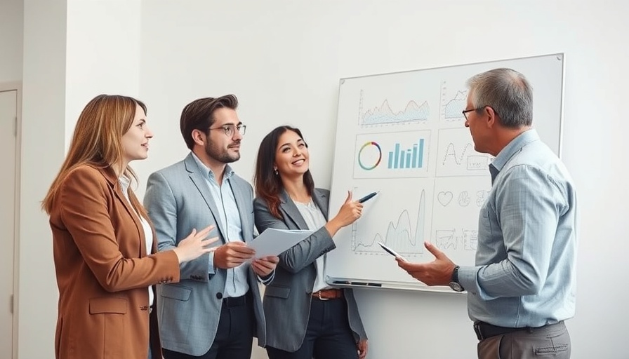 Team discussing strategy around a whiteboard in a bright office.