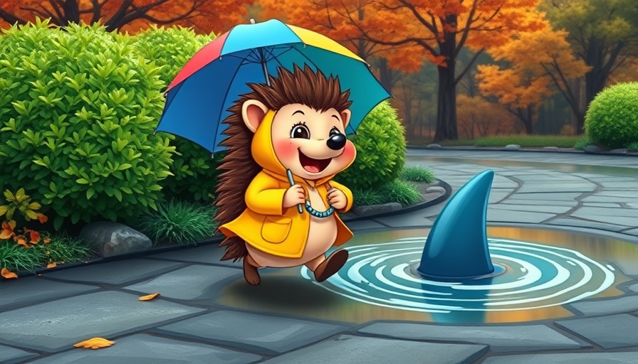 Norman and Shark illustration with hedgehog in raincoat.