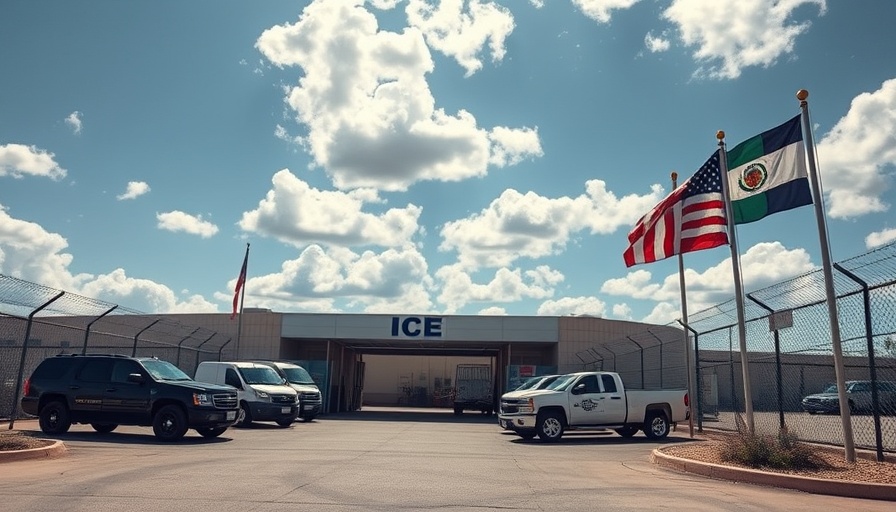Access to ICE facility showing secure entry and vehicles.