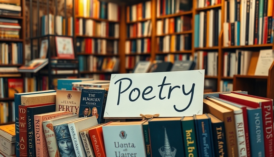KB Brookins poetry display with books and sign in a bookstore.