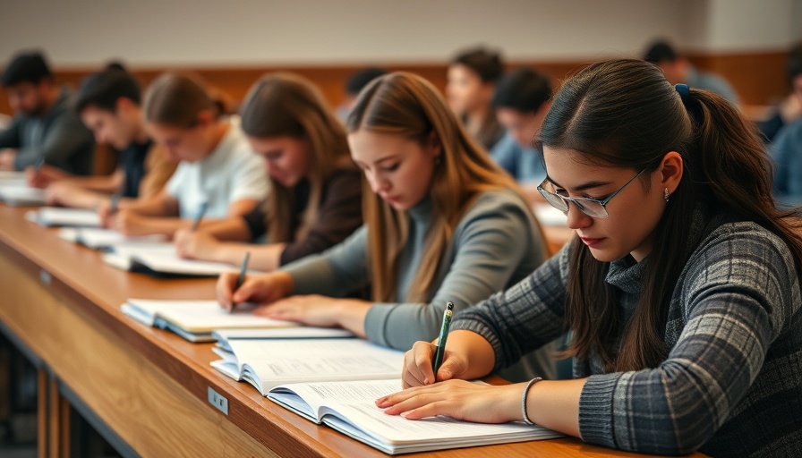Students writing in classroom during end of STAAR assessment Texas