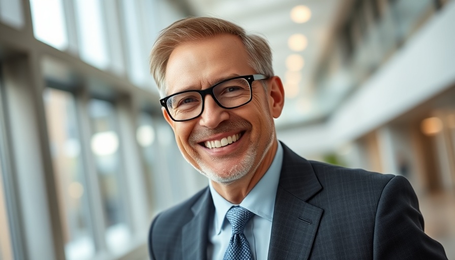 Middle-aged man smiling positively in modern setting, relating to PBP certification scholarships.