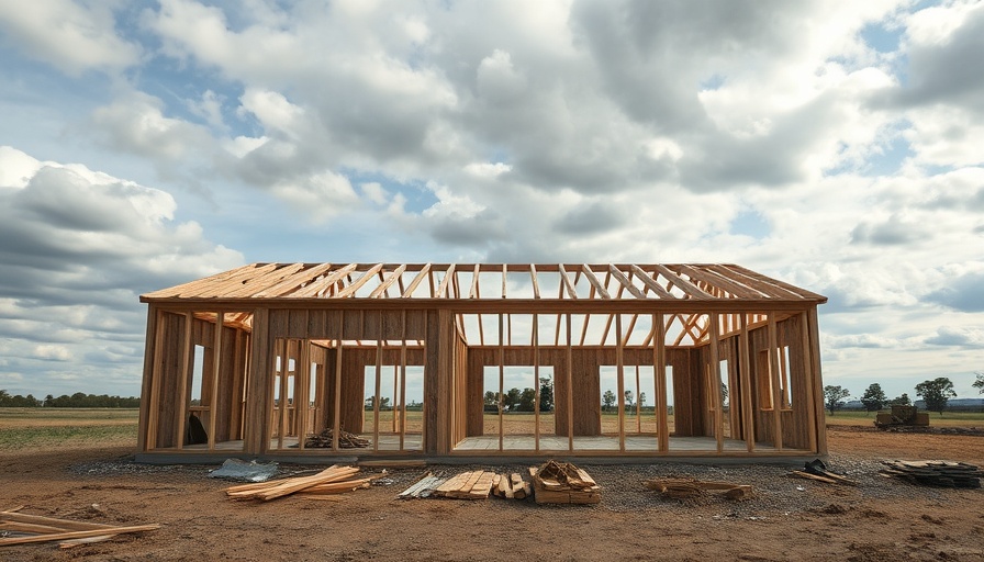 Unfinished house frame with materials indicating construction employment slowdown.