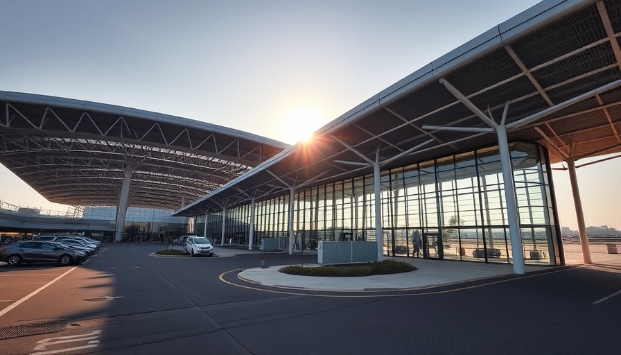 Boise Airport Expansion showcasing modern terminal at sunrise.