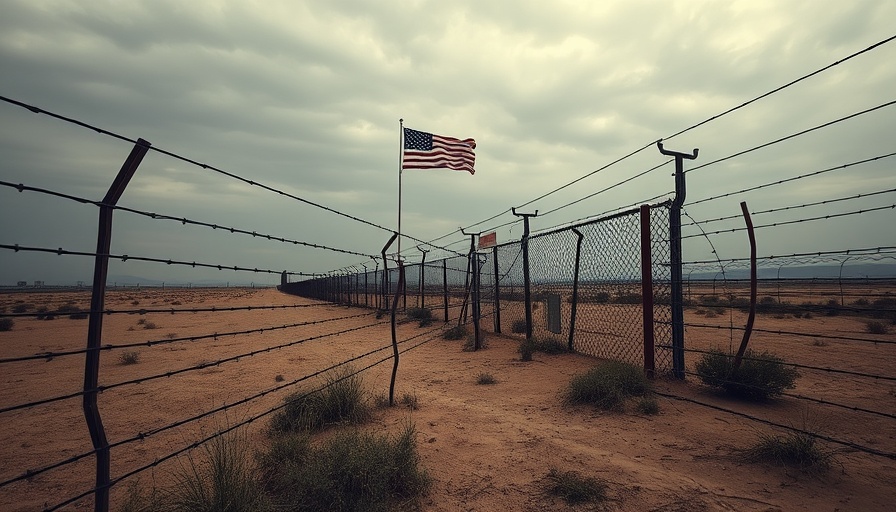 Immigrant justice at the Texas border featured with barbed wire fence and subdued atmosphere.