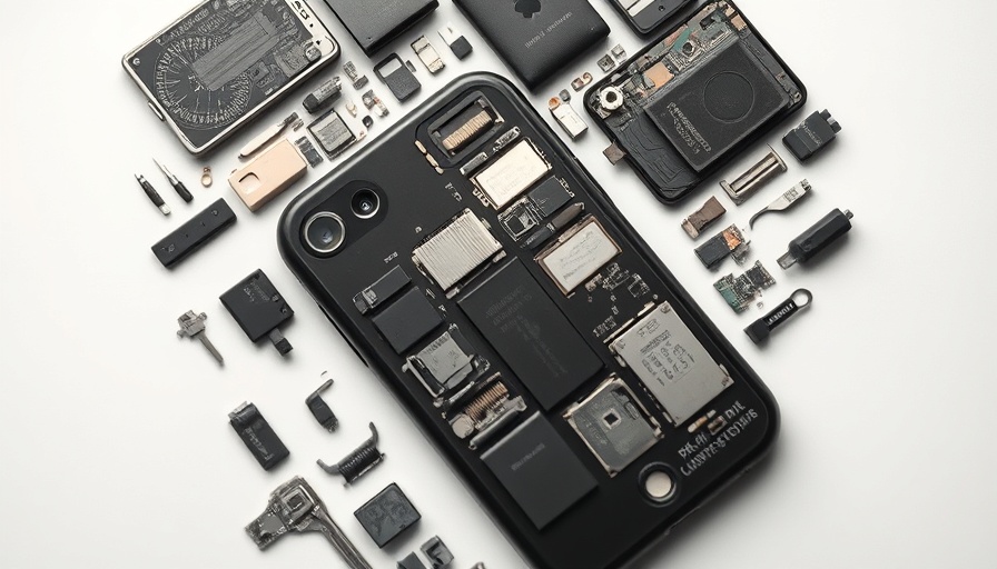 Intricate display of old iPhone parts as art.