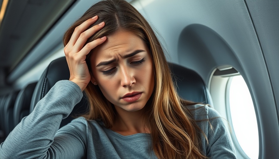 Woman experiencing discomfort on airplane, possibly due to toxic jet fume events.
