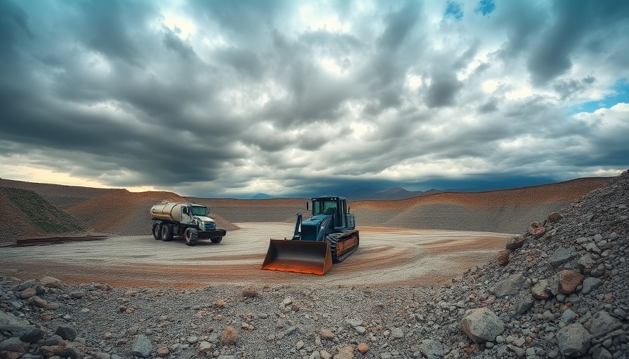 Industrial quarry under dramatic weather conditions.
