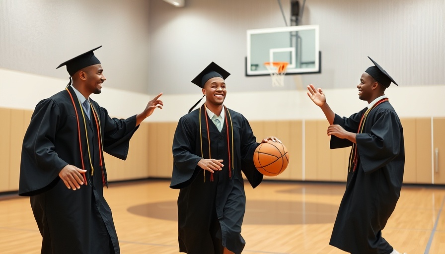 Graduates play basketball in gym, TCU in the Big 12 Conference.