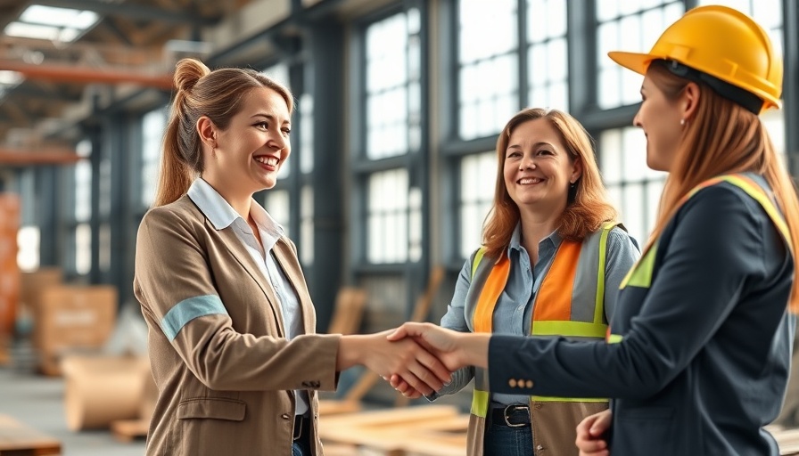 Two female construction managers handshake, partnership in the construction industry.