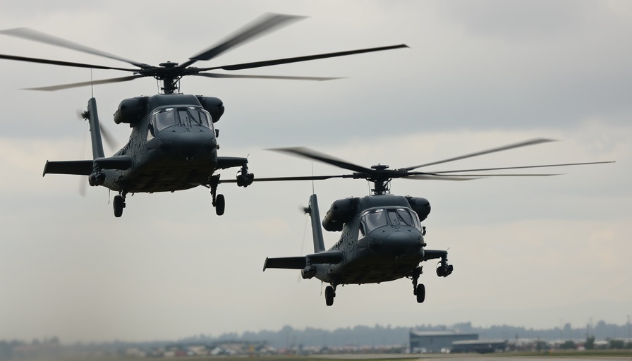 Helicopters flying over airbase, related to Pacific Deterrence Initiative Construction Contracts.