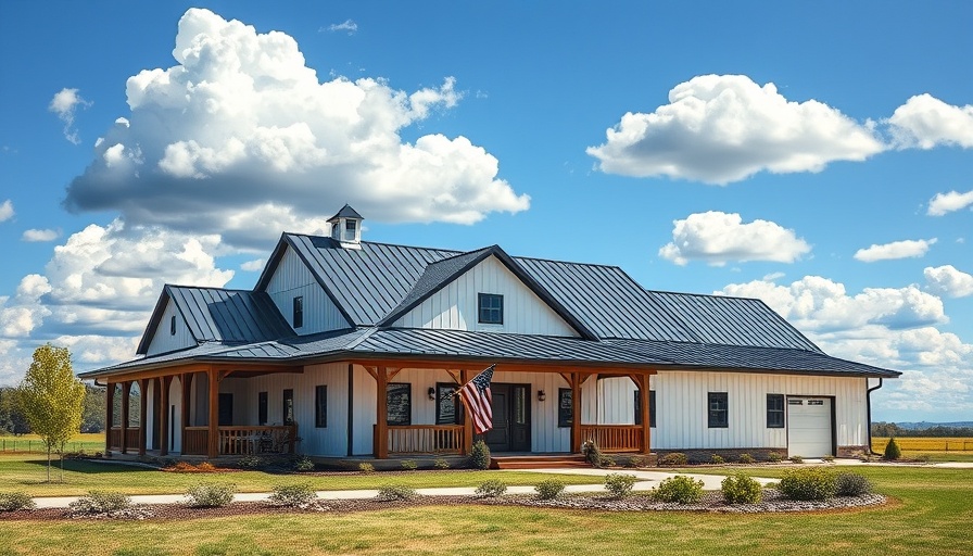 Big Beautiful Bill benefits residential pole barn project, showcasing a modern house with a black roof and white siding.