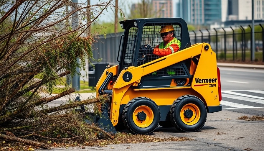 Vermeer's Electric Mini Skid Steer clearing branches in urban area.