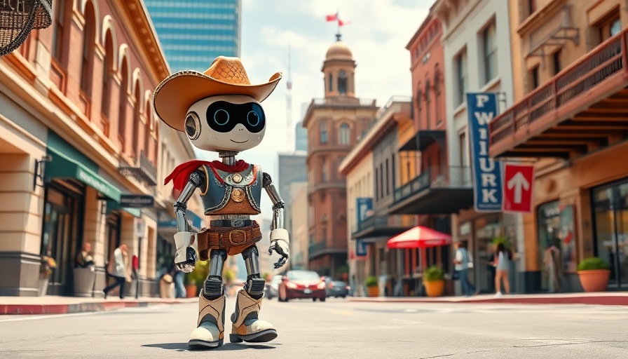 Cute Robots and Killer Bugs in Texas cartoon with robot in cowboy hat.