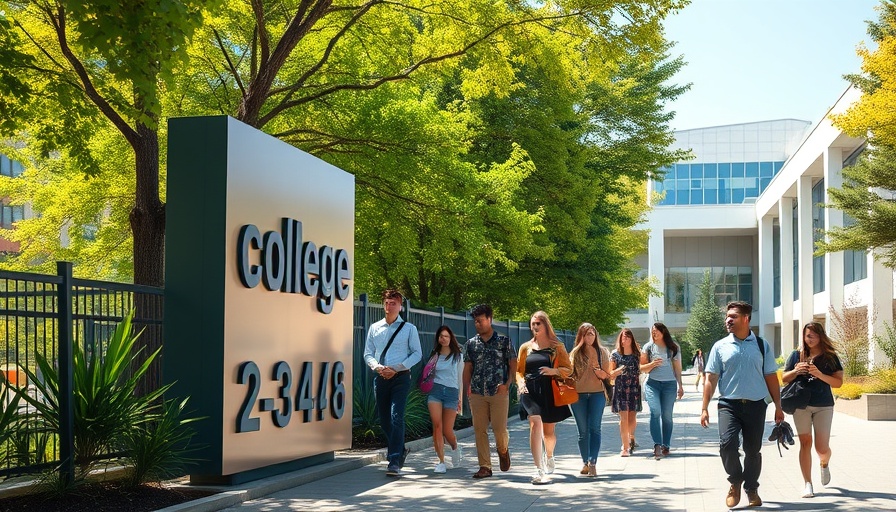 Los Angeles Valley College vibrant campus scene with students and signage.