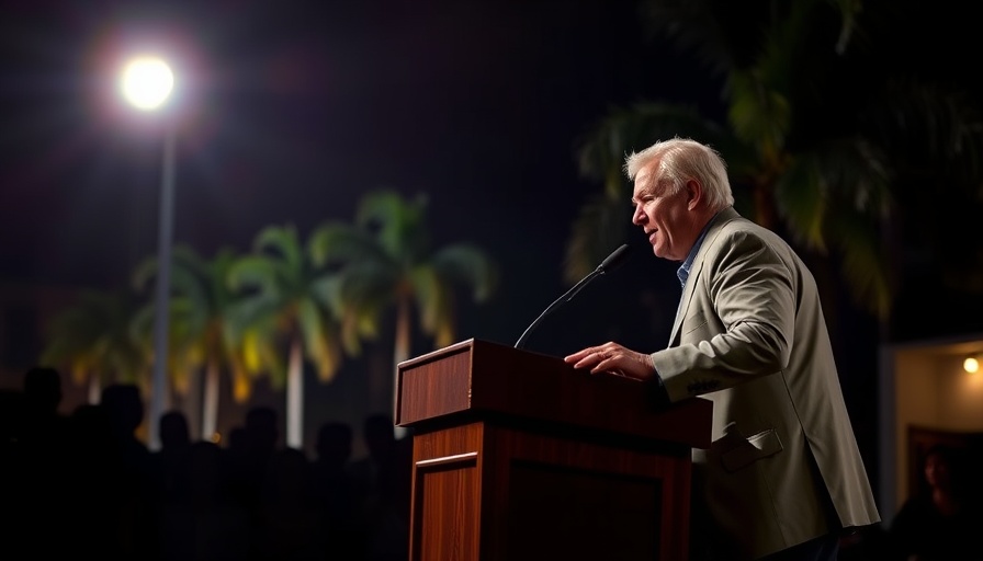 Speaker addresses crowd on free speech at night event, Texas