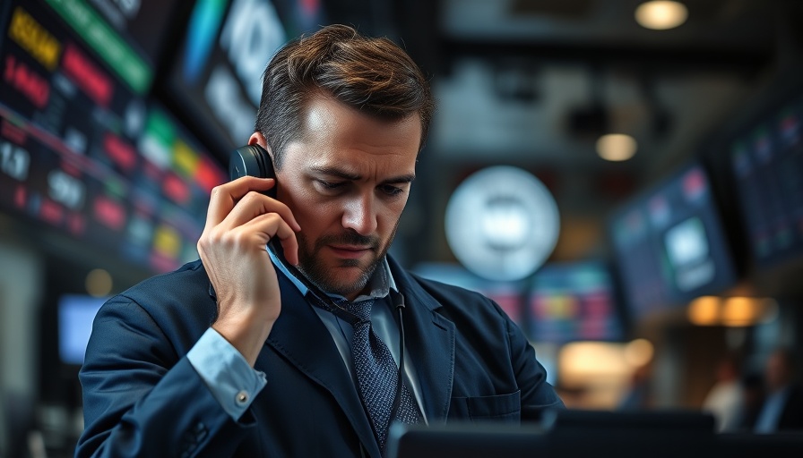 Stock trader worried about U.S. dollar collapse on trading floor.