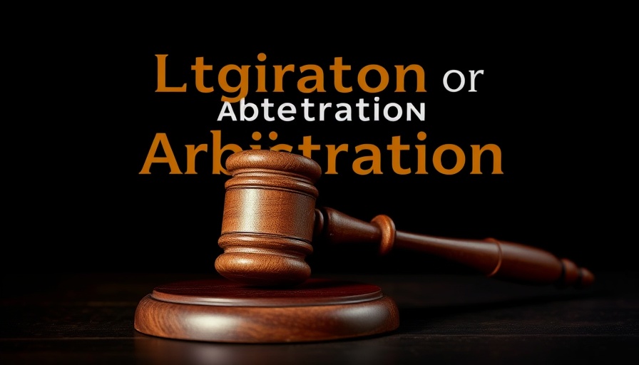 Wooden gavel with 'Litigation or Arbitration' text for contractors.